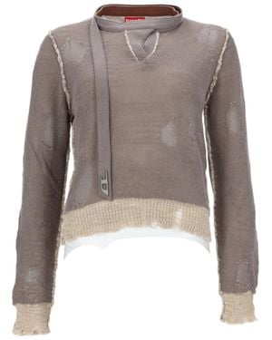 DIESEL M-Dracarina Cropped Frayed Cotton Sweater - Brown