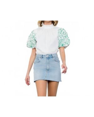 Thml Embroidered Puff Sleeve Top - Blue