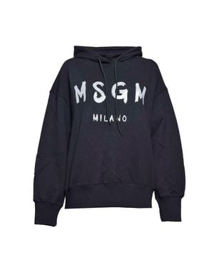 MSGM Cotton Hoodie With Glitter Brush Print - Blue