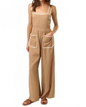 Lalavon Laid-Back Charm Lace Trim Jumpsuit - Natural
