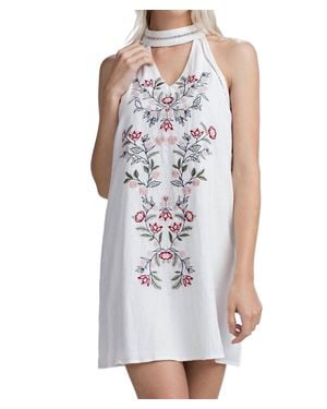 Honey Punch Embroidered Halter Mini Dress - Blue