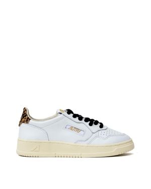 Autry Leopard Medalist Low Leather Sneakers - White