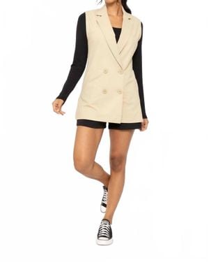 Mono B Identity Biz Sleeveless Vest Blazer - Natural