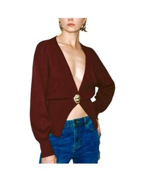 Urban Revivo V-Neck Knitted Cardigan - Red