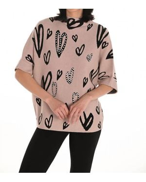 FRANK LYMAN Brisa Mock Neck Heart And Rhinestone Embellished Pullover Sweater - Natural