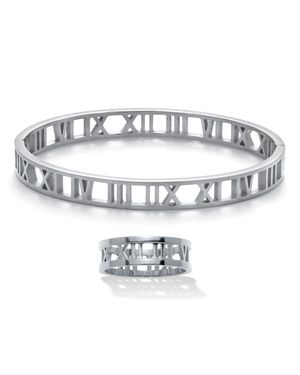 Palmbeach Jewelry Roman Numeral Stainless Steel Bracelet And Ring Set - Metallic