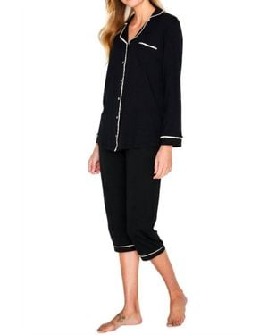 Twelve Eighty Eight Sophie Basic Long Sleeve Cropped Pajama Set - Black