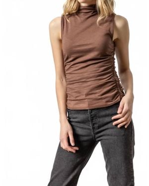 Lilla P Shirred Mock Neck Tank Top - Black