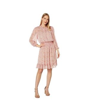 Tommy Hilfiger Dress Dillon Ditsy Floral Peplum Ruffle Hem Red709 - Pink