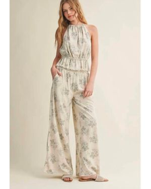 Miou Muse Wide Leg Palazzo Pants - Natural