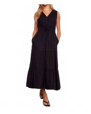 Charlie b V Neck Multi Tiered Long Linen Dress - Blue