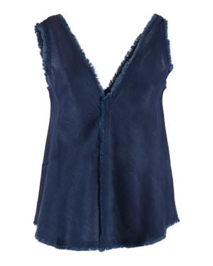P.A.R.O.S.H. Sleeveless Frayed V Neck Tank Top - Blue