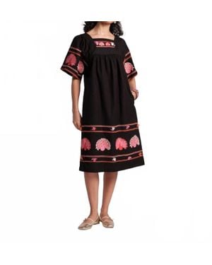 Frances Valentine Picnic Dress Peacock Embroidery - Black