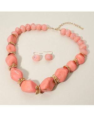 Fashnzfab Chunky Sculptural Resin Pebble Beaded Statement Necklace - Pink