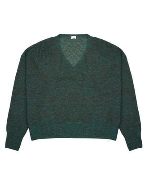 C.T.Plage Deep V-Neck Boxy Pullover Sweater - Green