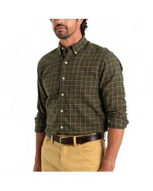 Duck Head Clement Long Sleeve Cotton Flannel Plaid Shirt - Green