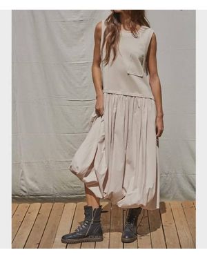 By Together Knit Cotton Drop Waist Bubble Hem Midi Dress - Natural