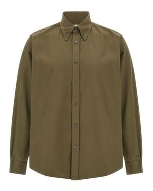 Cellar Door Heavy Cotton Button-Down Shirt With Comfort Fit - Green