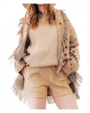 New In Faux Leather Casual Shorts - Brown