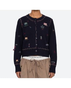 Sea Claira Embroidered Knit Cardigan - Blue