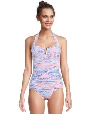Lilly Pulitzer Peggi Tankini Top Floral Tie Back Halter Jdm2549 - Blue