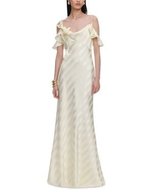 Self-Portrait Satin Striped Maxi Dress - White