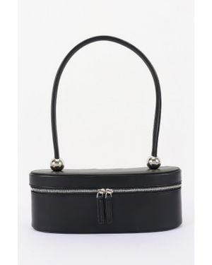 Fashnzfab Vegan Leather Long Box Shoulder Bag - Black