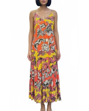 Just Bellina Flowy V Neck Maxi Dress - Orange