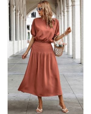 TRUEDAMES Two Pieces Solid Color Loose Puff Sleeve Pleated Shirt - Brown