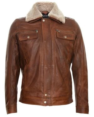 Infinity Leather Trucker Shirt Jacket-Galway - Brown