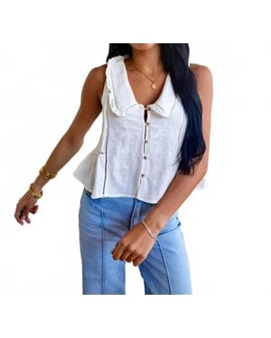 Blu Pepper Embroidered Collared Ruffle Trim Button Down Top - Blue