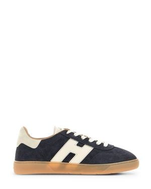Hogan Suede Low-Top Sneakers With Leather Accents And Prominent Logo - Blue