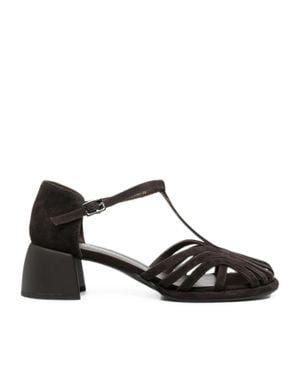 ADRIANNA FERETTI Mid-Height Block Heel Suede Cage Sandals - Black