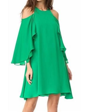 Halston Cold Shoulder Ruffle Dress - Green
