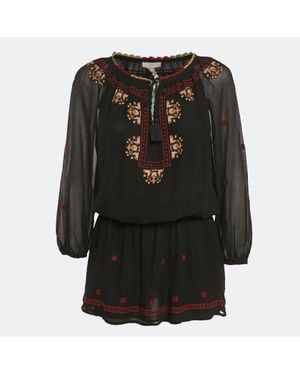 Joie Embroidered Silk Crepe Geromine Mini Dress - Black