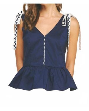 Strut & Bolt Scallop Embroidery Sleeveless Top - Blue