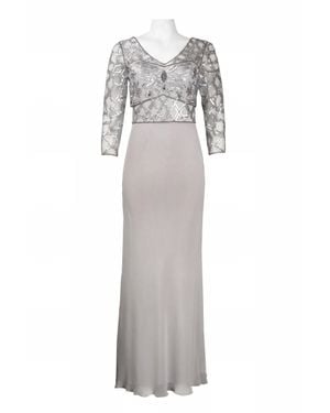 Sue Wong Embellished Bodice Long Evening Dress - Gray