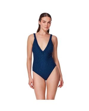 Gottex Scaled Up Deep V Knit One Piece - Blue