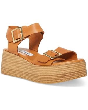 Steve Madden Marka Sandals Leather Platform Strappy Ups925 - Brown