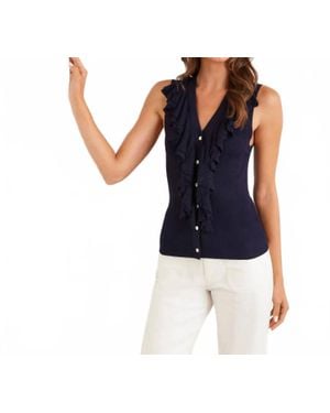 Karen Kane Sleeveless Ruffle V-Neck Sweater - Blue
