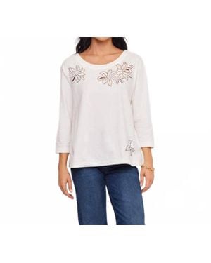 Karen Kane 3/4 Sleeve Embroidered Cut-Out Boatneck Top - White