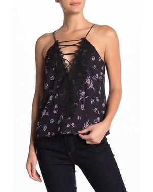 Wayf Posie Lace Floral Strappy Cami Top - Black