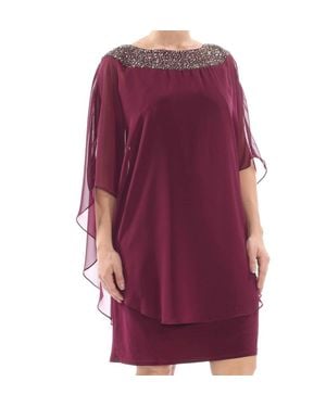 Xscape Beaded Chiffon Capelet Shift Dress - Purple