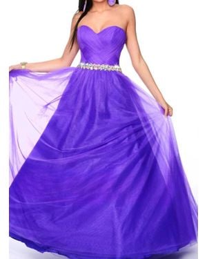 Precious Formals Shimmery Waistline Beadwork Strapless Ballgown - Purple