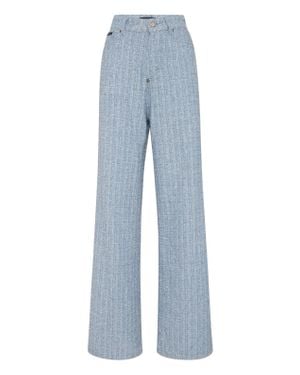 Philipp Plein Tweed Denim Pants Skater Fit - Blue