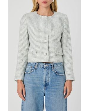 French Connection Tweed Embellished Crop Jacket - Gray