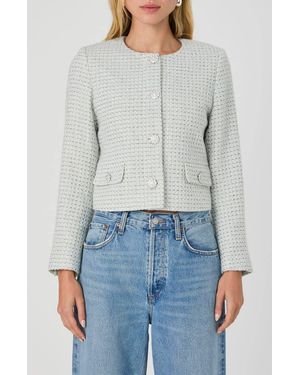 French Connection Tweed Embellished Crop Jacket - Gray