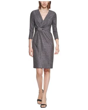 Calvin Klein Glitter Knit V-Neck Sheath Dress - Gray