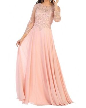 May Queen Couture Applique Long Sleeve A-Line Dress - Pink