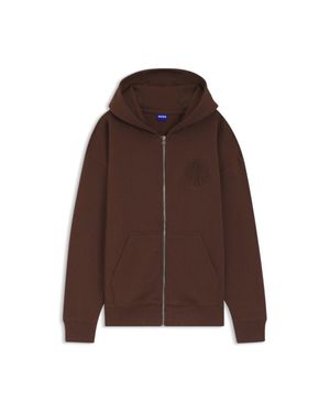 HUGO Embossed-Logo Zip-Up Hoodie - Brown